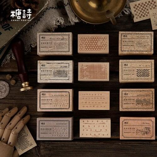 Vintage Basic Geometric Letter Pattern Stamp DIY Wooden Rubber Stamps for Scrapbooking Stationery Scrapbooking Standard Stamp