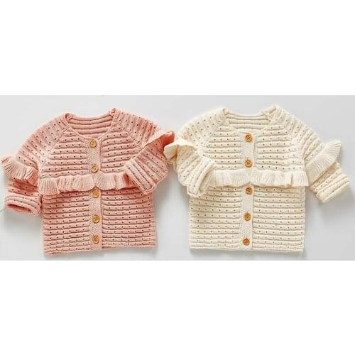 Baby Girls Knitted Cardigan Sweater Outer Autumn Ruffle Infant Girls Long Sleeve Coat Toddler Girl Cotton knit Clothes Top