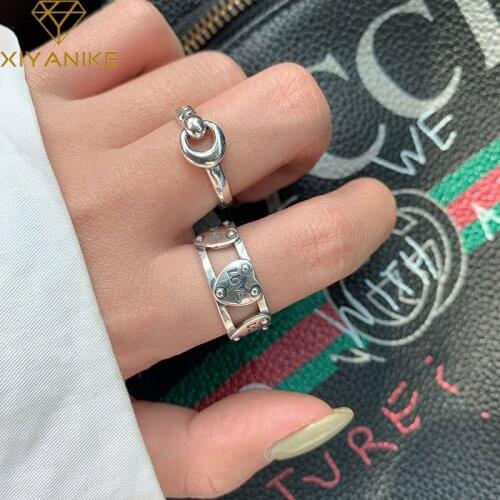 XIYANIKE Wholesale 925 Sterling Silver Width Rings New Fashion LOVE Heart Hollow Thai Silver Finger Jewelry Party Accessories