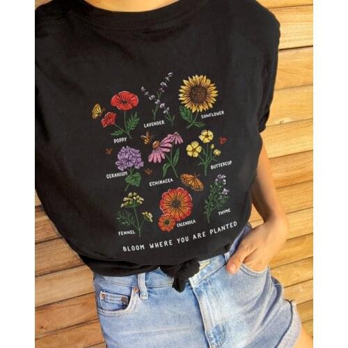 Kuakuayu HJN Shoulder Floral Slogan Animal Tee Women Clothing Short Sleeve Tshirt
