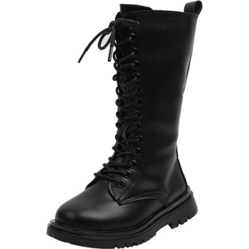 Girls Boots 2021 Autumn New High-tube Martin Boots Catwalk Show PU Leather British Flats