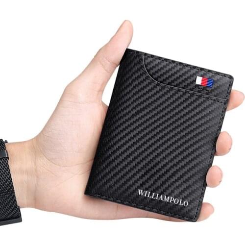 DP - WILLIAMPOLO Wallet For Men Leather Slim Luxury Brand Mini Credit Card Wallet For Men Short Black Wallet Men PL191466