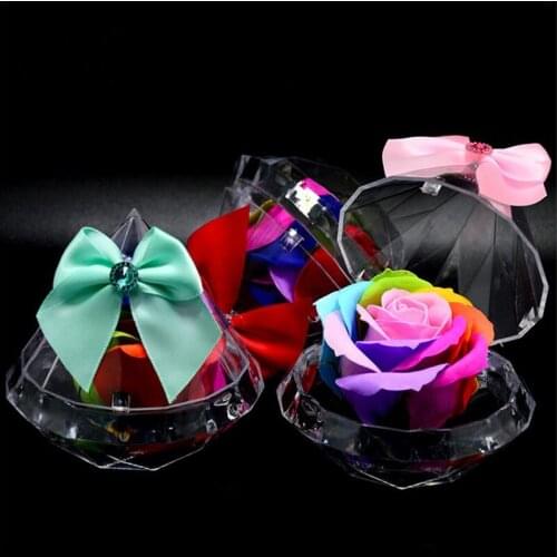 YO CHO 1pc Colour Soap Rose in Wooden Gift Box Artificial Preserved Flower Red Rose DIY Birthday Valentines day Gift Home Decor