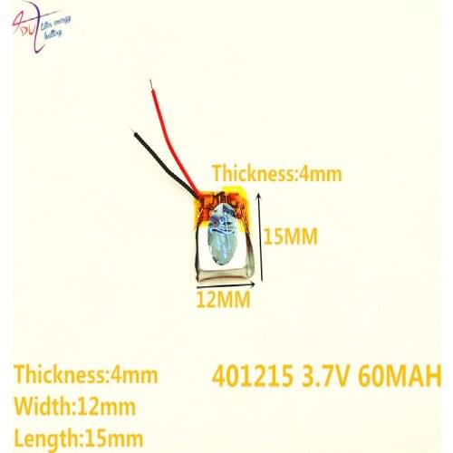 3.7V 60mAh 401015 401215 Lithium Polymer Li-Po li ion Rechargeable Battery For Mp3 MP4 MP5 GPS mobile bluetooth