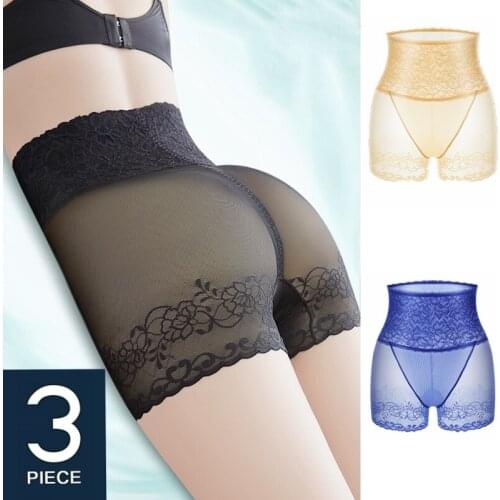 3Pcs/Lot Comfortable Sexy Panties Slimming Butt Lifting Lace Shaping Underwear High Waist Rise Boyshort Women Safety Short Pants