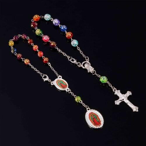 48 Pieces of Guadalupe Rose Shape Soft Colorful Rosary Beads Cross Bracelet for Children Baptism Bracelet