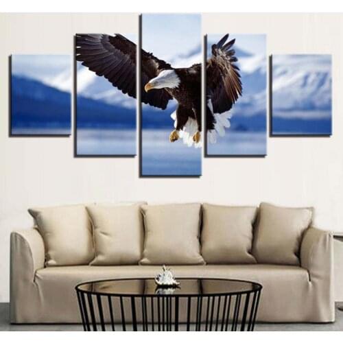 Hd Bald Eagle Snow Mountain Landscape Photography Printing Wall Painting Decoration Frameless 5Pcs Animal Art Canvas Poster