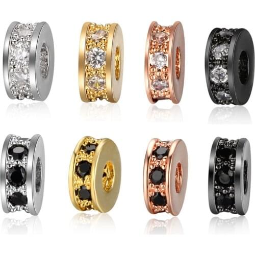 5pcs/lot Diy Spacer Beads Wholesale Micro Pave CZ Zircon Crown Charms for Beaded Men Bracelet Making 8-10 Disc Ball Round Bead