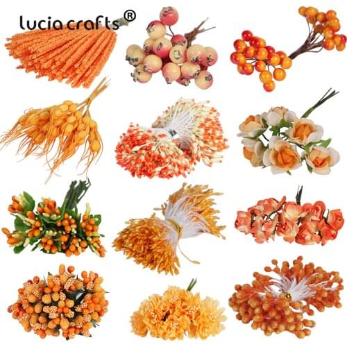 6/10/12/50/70/288pcs Mixed Orange Flower Cherry Stamen Berries Bundle Christmas DIY Decor D0313