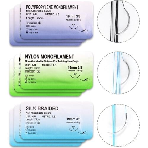 9 Pcs 75cm 4/0 Medical Needle Skin Suture Nylon Monofilament Thread Surgical Suture kitl Suture Practice Tool Teaching Exercises