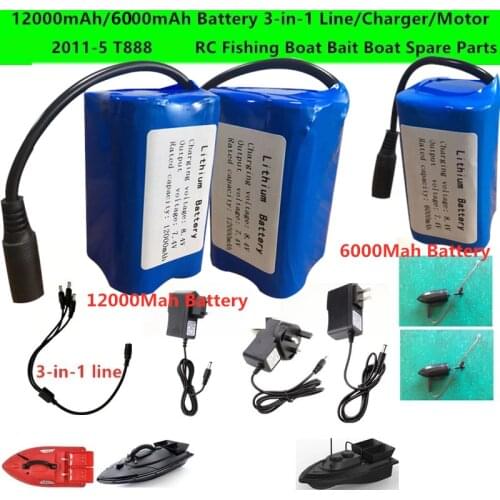12000mAh/5200mAh Battery 3-in-1 Line/Charger/Motor Spare Parts For T188 2011-5 T888 D11 RC Fishing Boat Bait Boat Spare Parts