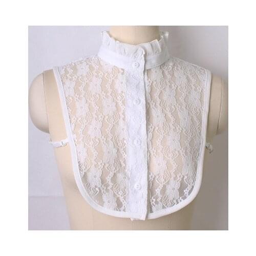 Front Tie White Fake Collar Stand Beads Detachable Collar Fake Women Vintage Crystal Lace Ladies False Blouse Collar Half Shirt