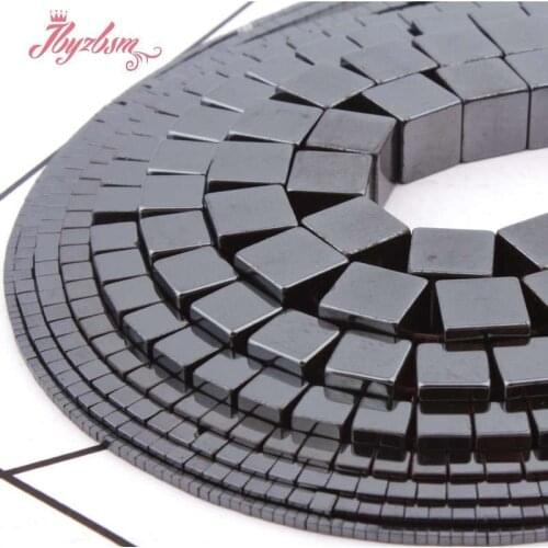 3,4,6,8,10mm Square Smooth Hematite Beads Natural Stone Beads For DIY Necklace Bracelet Jewelry Making Loose 15" Free Shipping