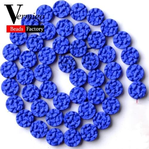 Natural Stone Beads Blue Flat Round Nanotech Rubber Hematite Beads For Jewelry Making 8mm Loose Beads Diy Bracelets Accessories