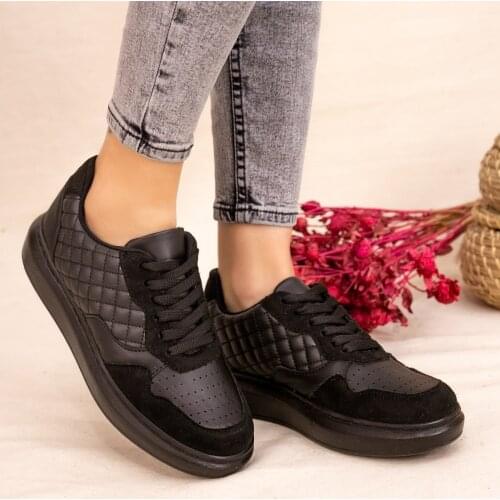 Tonar Black with Suede Detail Lace-Up Sports Women 'S Shoes Spring Summer New Season Cool Comfortable Style Chic Street Fashion