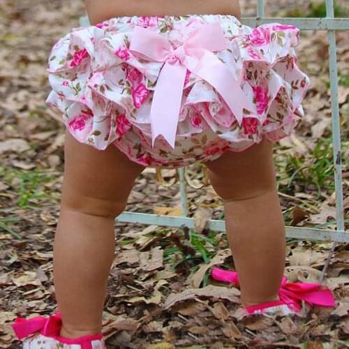 Baby Clothing Floral Silk Bow satin baby shorts ruffle diaper cover bloomer baby girls satin panties bloomers 3 Colors
