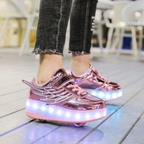 2021 Roller Skates USB Charge Child Sneakers Boy Girls Gift Led Light Shoes With 2 Wheels Convertible Sport Flying Shoes Flash