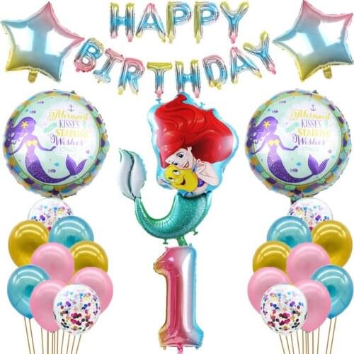 Disney Mermaid Ariel Princess Girl Birthday Party Balloon Set Decorations Cute Cartoon Character Image Childrens Gift
