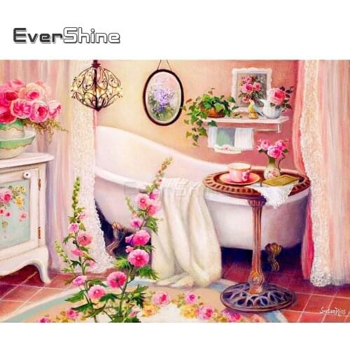 EverShine 5D Diamond Embroidery Bathroom Picture Of Rhinestones Diamond Painting Cross Stitch Scenery Diamond Mosaic Art Hobby