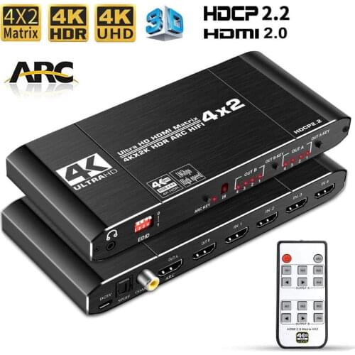 HDMI Matrix 4x2 Switch Splitter 4K@60Hz HDMI-compatible 2.0 Matrix with audio HDR HDCP 2.2 IR Remote Control Spdif 4K 4x2 Matrix