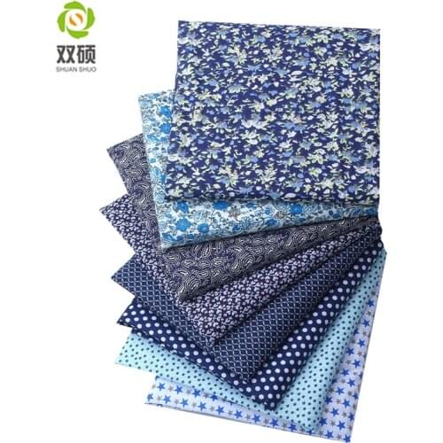 Cotton Fabric Blue Seriers Patchwork Fabric Fat Quarters Bundle Sewing For Fabric 8pieces/lot 50x50cm