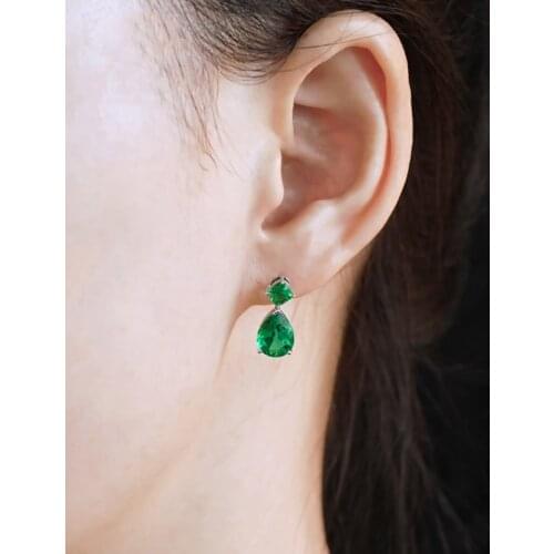 Huitan Dainty Womens Dangle Earrings with Green Cubic Zirconia High Quality Silver Color Earrings Birthday Gift Fashion Jewelry