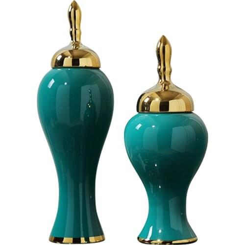 Jingdezhen Ceramic pot Modern Gold-plated Long Necked Porcelain Vase With Two Sets Of Living Room porcelain Ginger jar