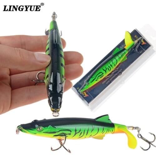LINGYUE Whopper Popper 13cm 16g Topwater Fishing Lure Artificial Bait Hard Plopper Soft Rotating Tail Fishing Tackle Geer