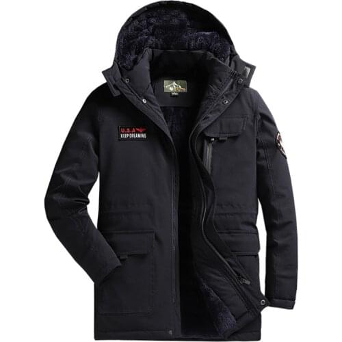 Mens Cotton-padded Clothes Outdoor Plus Velvet Thick Warm Cold Mid-length MenS Wear