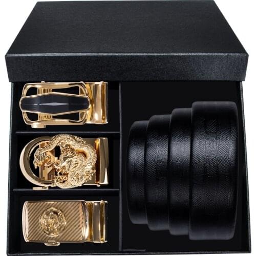 Hi-Tie famous Brand Designer box Belts for Men Christmas gift Luxury Genuine Leather Belt Strap Fashion Gold Buckle mens belt
