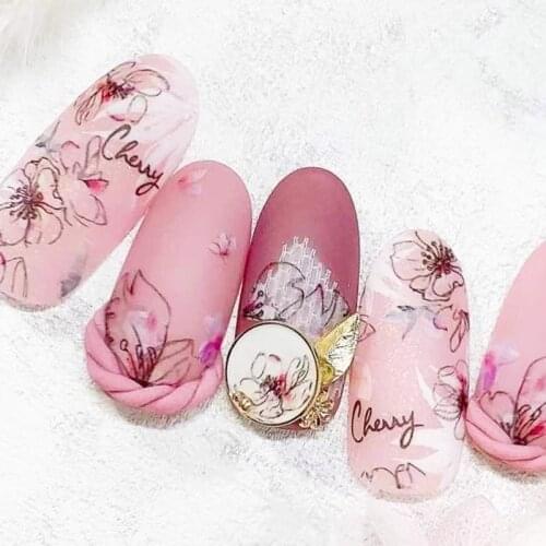 2020 New 3D Nail Art Stickers Bohemia Spring Pink Flower Image Nails Stickers for Nails Sticker Decorations Manicure Z0399