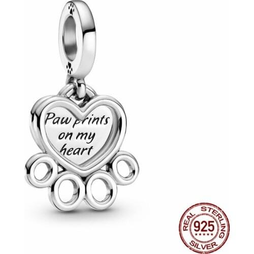 2021 New 925 Sterling Silver Love and Paw Print Charm Fit Original 3mm Bracelet&Bangle For Women Birthday Fashion Jewelry Gift