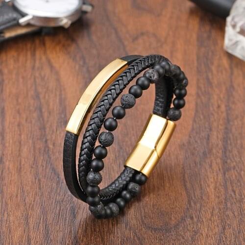 New Jewelry Bracelet Leather Beaded Mens Chakra Tiger Eye Bracelet Mens and Womens Stainless Steel Accessories Bracelet