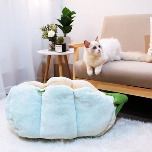 Cat Cuddle Bed Pea Shape Pet Plush Bed Cat Sleeping Bed Nest Warm House for Pets Puppy Kitten
