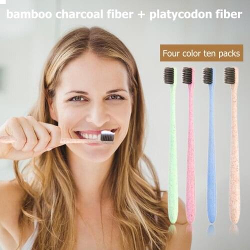 10pcs Portable Toothbrush Bathroom Accessory Wheat Straw Travel Toothbrush Suitable for Home Hotel Vacation Outdoor