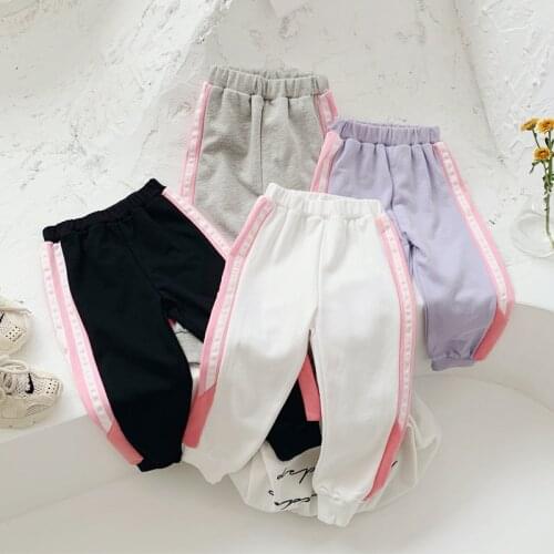 2-8 Years Baby Girls Casual Pants 2021 Spring New Kids Fashion Cotton Trousers Toddler Elasitic Waist Loose Sport Pants For Girl