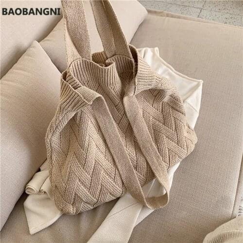 Casual knitted woolen women shoulder bags designer plush handbags harajuku crossbody bag lady large capacity purses winter