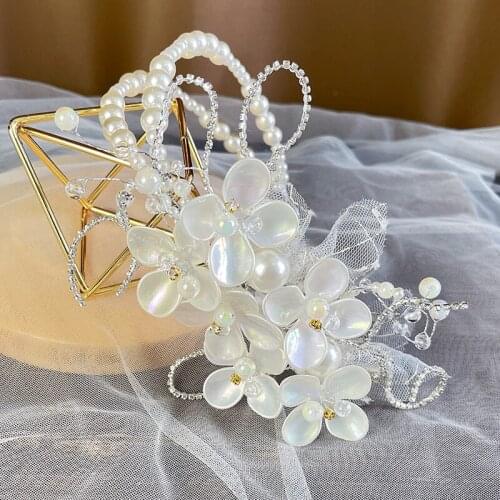 Baroque Beaded Pearls Bridal Crowns Tiara Bride Headband Wedding Diadem Queen Crown Wedding Hair Accessories Women Hairbands