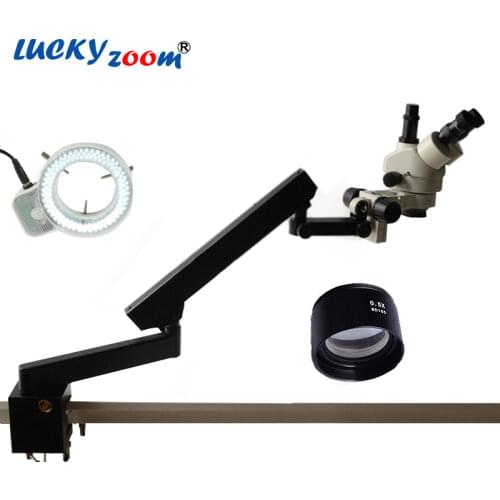 Professional 3.5X-45X Trinocular Microscope Adjustable Articulating Arm Microscope Stand 144pcs LED Ring Light Clamp Microscopio