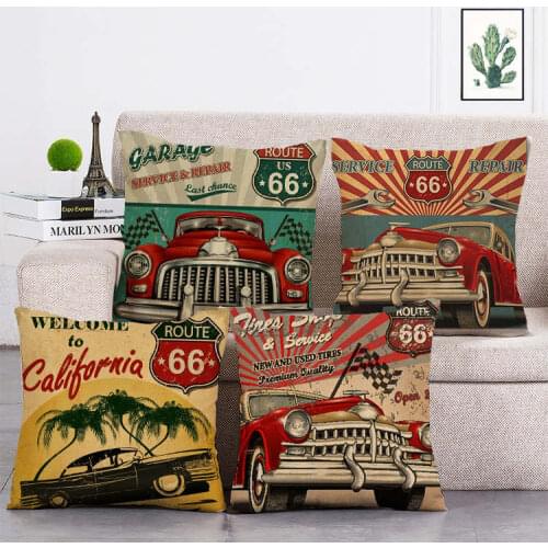 Retro decoration Road 66 theme print Cushion Cover Linen Throw Pillow Car Home Decoration Decorative Pillowcase T389