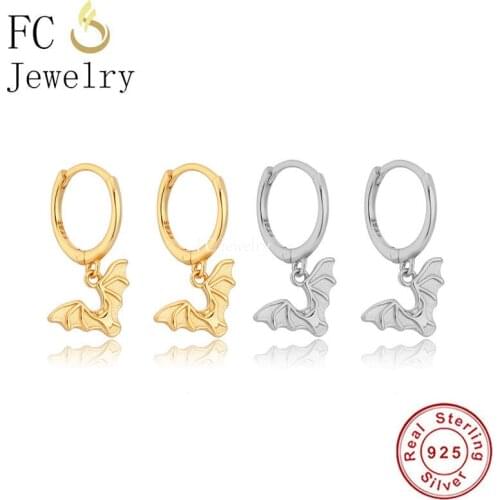 Real 925 Silver Punk Style Animal Bat Wings Piercing Hoop Earring For Femme Boucle D'oreilles Halloween Pendientes 2021 Summer
