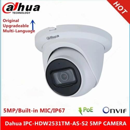 Dahua IPC-HDW2531TM-AS-S2 5MP POE Built-in Mic & SD Card Slot H.265 IR 30M IVS WDR Onvif IP67 Starlight Eyeball IP Camera