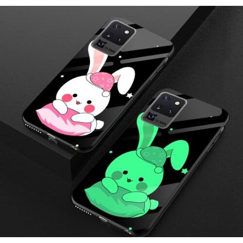 Luminous Glow Glass Case For Samsung Galaxy S20 Ultra S11 Plus Cute Rabbit Light Back Cover For Samsung S11E