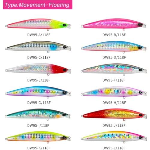 TSURINOYA 5PCS/Lot DW95 Floating Minnow Shallow Range Fishing Lure 118mm 19g Long Casting Seabass Jerkbait Saltwater Bait