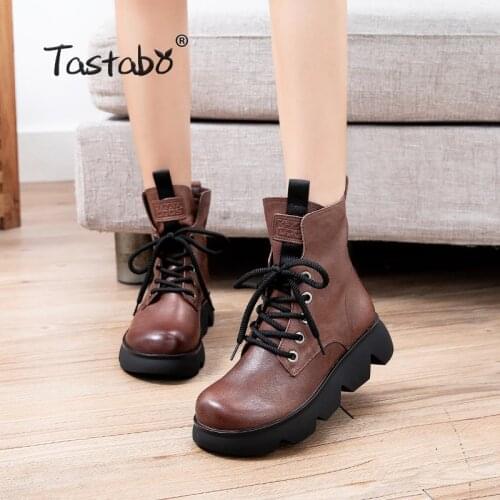 Genuine leather Ankle Boots for Women Martin Boots Motorcycle Shoes Autumn Booties Flat Cowboy Boots 2817