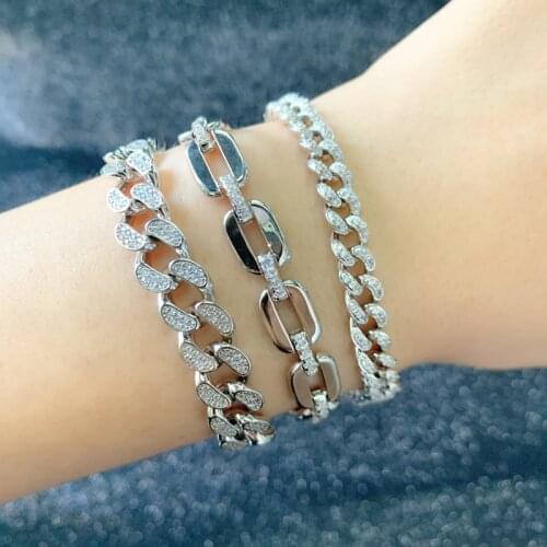 Luxury Jewelry For Woman Thick Chain Cuban Chain Zirconia Punk Charm Bracelet Silver Color Simple Bracelets For Women Zk30