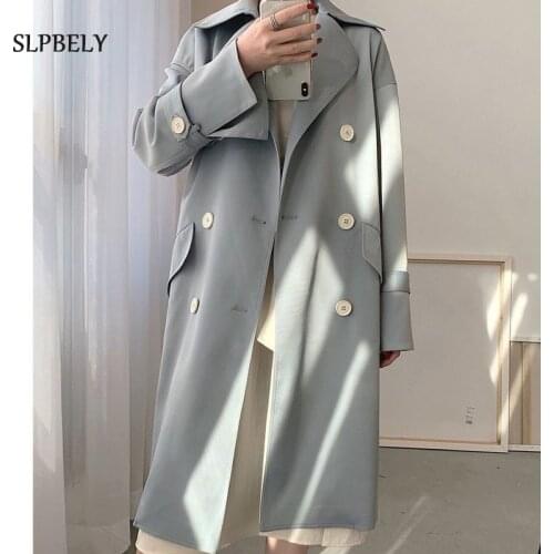 SLPBELY Women Trench Coat Windbreaker Double Breasted Classic England Long Trench Women Coat With Belt Chic Office Coat S-3XL