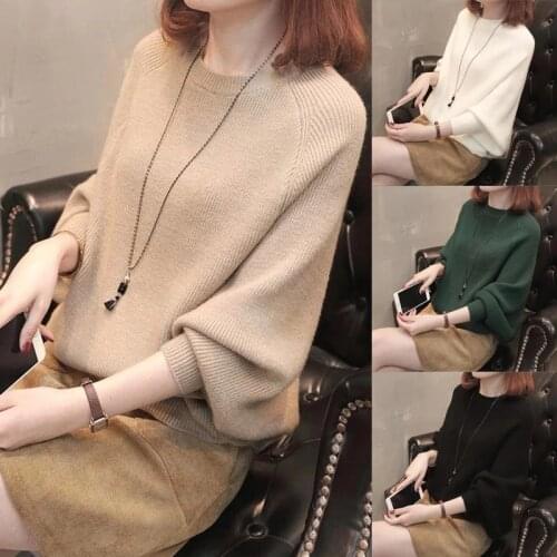 Knitted Sweater Women Spring Autumn New O Neck Long Sleeve Loose Casual Bat Shirt Female Pullover Solid Elegant Chic Fashion Top