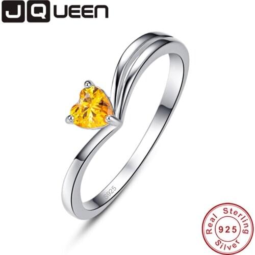 JQUEEN White Zircon Peach Citrine Inlaid Curved Rings For Women Silver Ring 925 Jewelry Pave Setting Crystal Jewelry Bijoux Femm