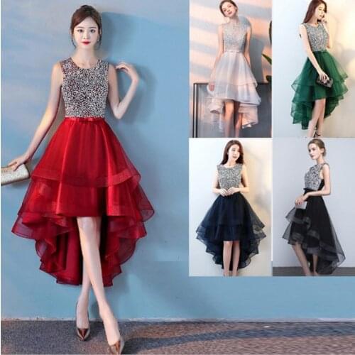 Beauty Emily New Asymmetrical Evening Dress For Wedding Sequins Rhinestone Beads Round Neck Sleeveless Open Back party Gowns